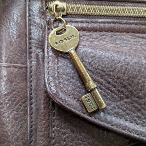 Fossil Brown Leather Crossbody Purse Organizer Vintage Bag Adjustable Strap - Picture 10 of 11